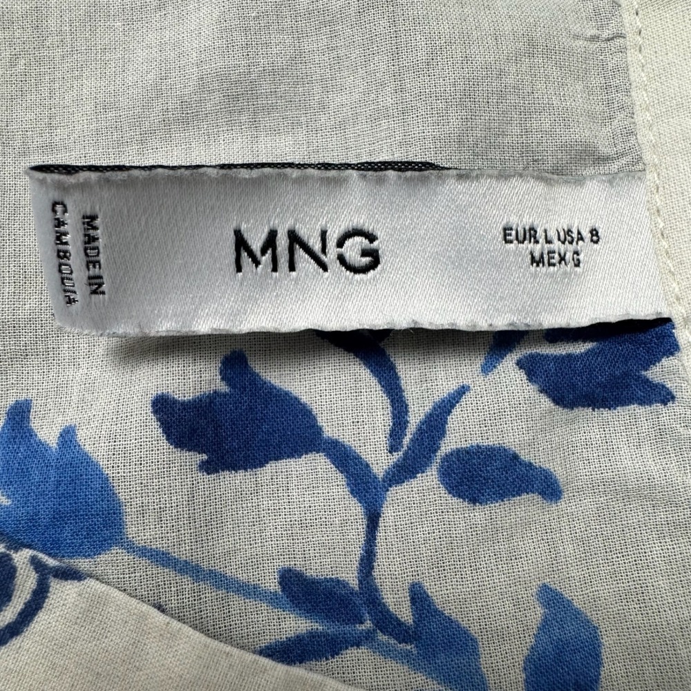 Mango MNG Popover Blouse Womens 8 Floral Cotton Short Sleeve Cottage Coastal - Picture 3 of 9